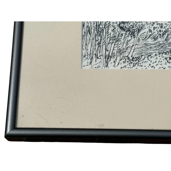 Vintage Pen Sketch‎ Bartlett 1984 FramedLandscape Art Signed Wall Decor